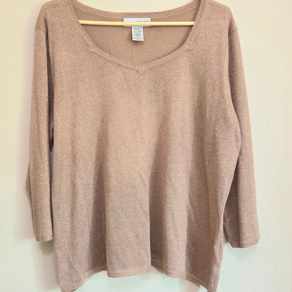 Women’s Sag Harbor Shimmery Top – Brown – Size Large – Made in Hong Kong